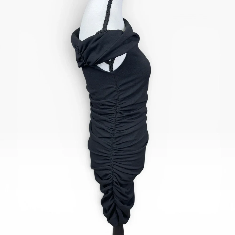 Abercrombie Ruched‎ Bodycon Mini Dress NWT Womens Small Black Off Shoulder